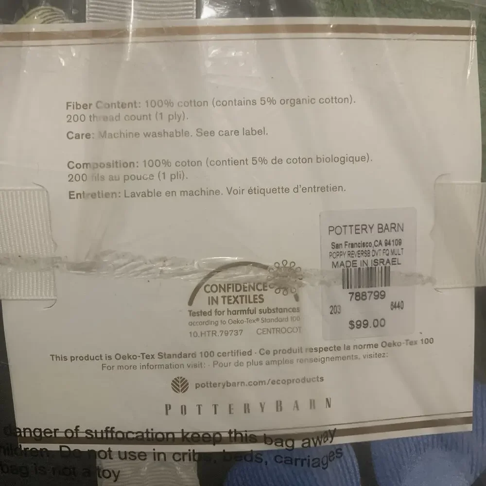 Pottery Barn Poppy Botanical Reversible Duvet Queen Full Foundations